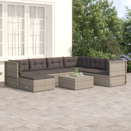 vidaXL Set de muebles de jardín 7 pzas y cojines ratán sintético gris
