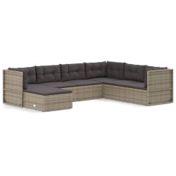 vidaXL Set de muebles de jardín 7 pzas y cojines ratán sintético gris