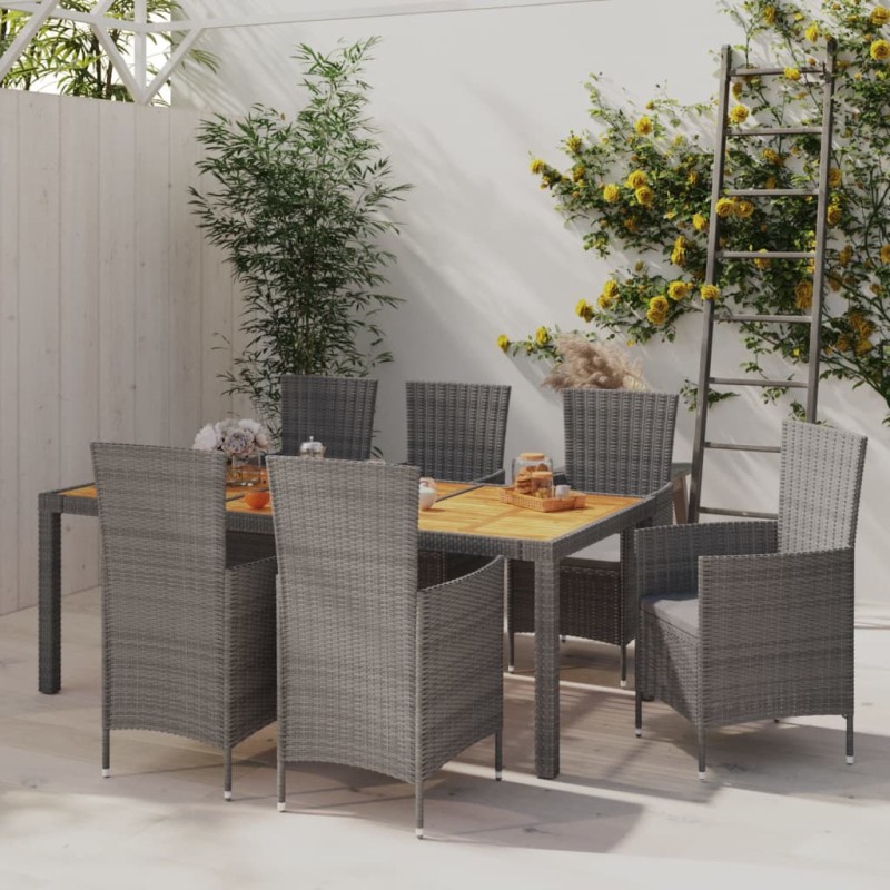 vidaXL Set de comedor de jardín 7 pzas y cojines ratán sintético gris vidaXL Set de comedor de jardín 7 pzas y cojines ratán sintético gris