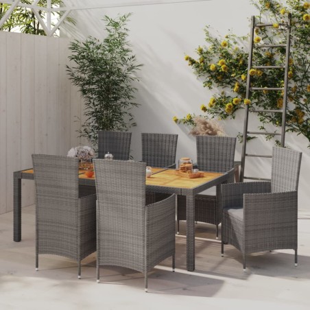 vidaXL Set de comedor de jardín 7 pzas y cojines ratán sintético gris