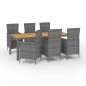 vidaXL Set de comedor de jardín 7 pzas y cojines ratán sintético gris vidaXL Set de comedor de jardín 7 pzas y cojines ratán sintético gris