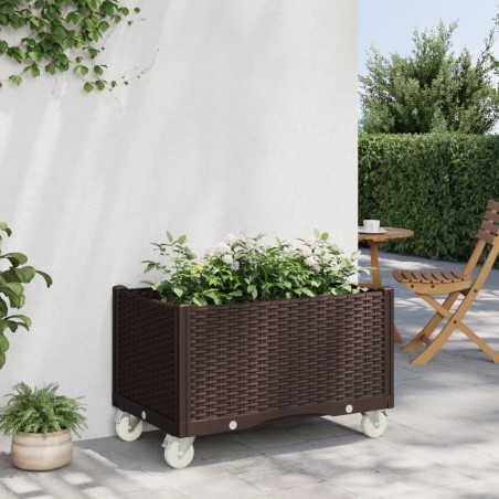 vidaXL Jardinera con ruedas PP marrón 80x50x54 cm