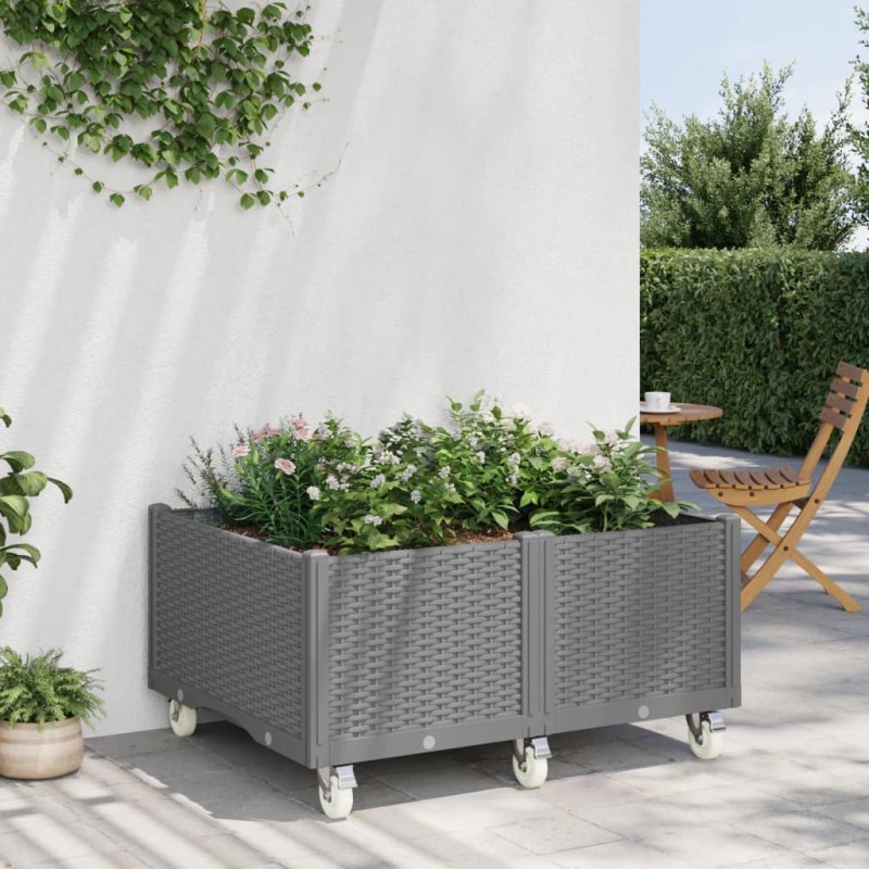 vidaXL Jardinera con ruedas PP gris claro 100x80x54 cm vidaXL Jardinera con ruedas PP gris claro 100x80x54 cm