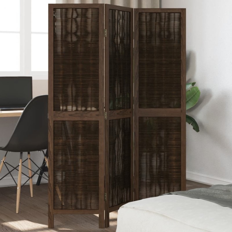 vidaXL Biombo separador de 3 paneles madera paulownia marrón oscuro vidaXL Biombo separador de 3 paneles madera paulownia marrón oscuro