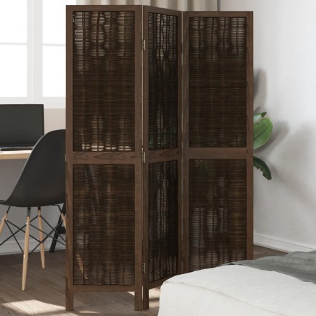 vidaXL Biombo separador de 3 paneles madera paulownia marrón oscuro