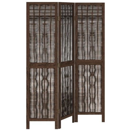 vidaXL Biombo separador de 3 paneles madera paulownia marrón oscuro