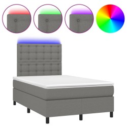 vidaXL Cama box spring con colchón y LED tela marrón oscuro 120x190 cm
