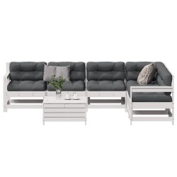 vidaXL Set muebles jardín 7 pzas con cojines madera maciza pino blanco