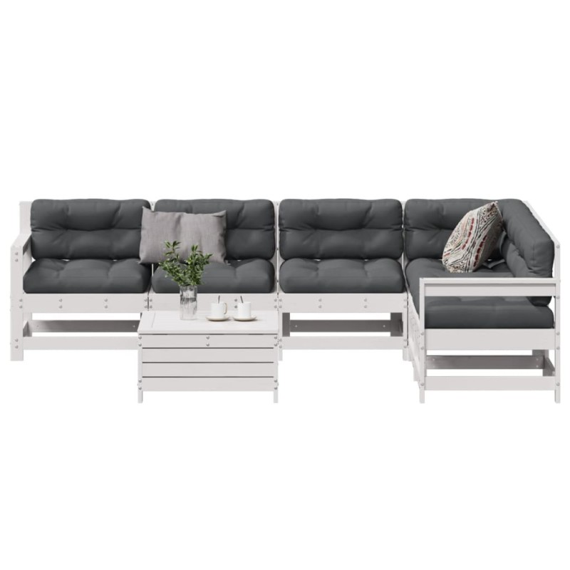 vidaXL Set muebles jardín 7 pzas con cojines madera maciza pino blanco vidaXL Set muebles jardín 7 pzas con cojines madera maciza pino blanco