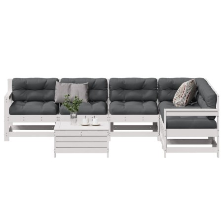 vidaXL Set muebles jardín 7 pzas con cojines madera maciza pino blanco