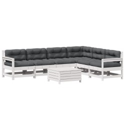 vidaXL Set muebles jardín 7 pzas con cojines madera maciza pino blanco