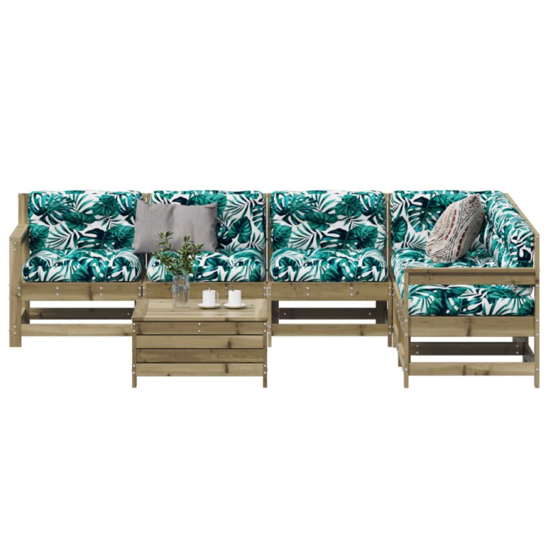 vidaXL Juego de muebles jardín 7 pzas y cojines madera pino impregnada vidaXL Juego de muebles jardín 7 pzas y cojines madera pino impregnada