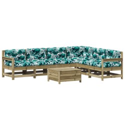 vidaXL Juego de muebles jardín 7 pzas y cojines madera pino impregnada