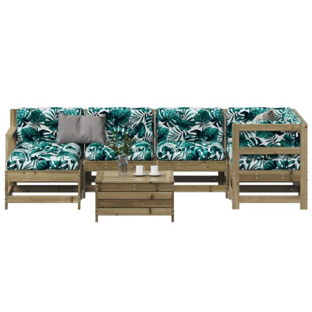 vidaXL Juego de muebles jardín 7 pzas y cojines madera pino impregnada