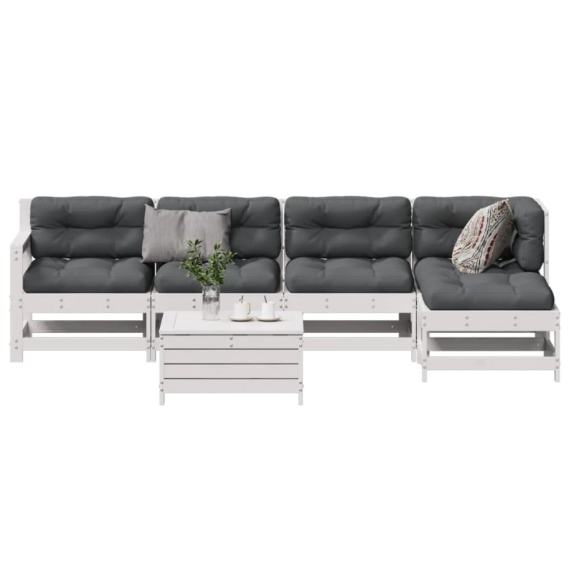 vidaXL Set muebles jardín 6 pzas con cojines madera maciza pino blanco