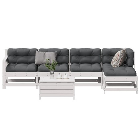 vidaXL Set muebles jardín 6 pzas con cojines madera maciza pino blanco