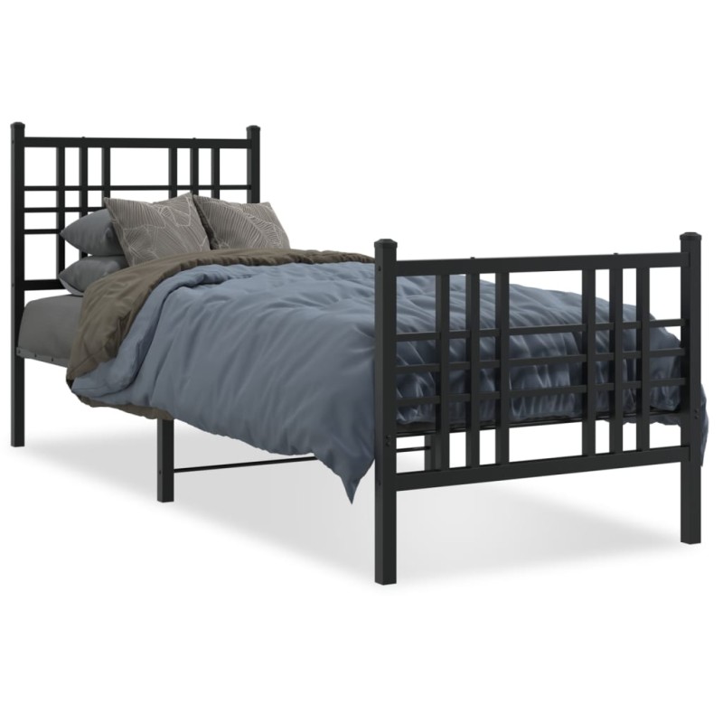 vidaXL Estructura de cama con cabecero y estribo metal negro 75x190 cm vidaXL Estructura de cama con cabecero y estribo metal negro 75x190 cm