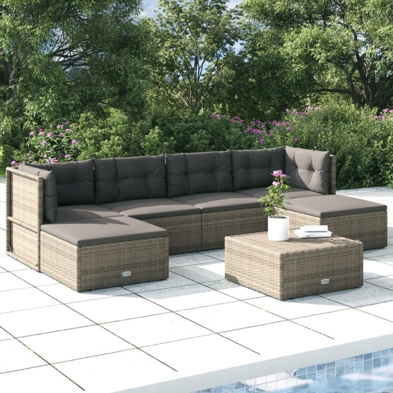 vidaXL Set de muebles de jardín 6 pzas y cojines ratán sintético gris vidaXL Set de muebles de jardín 6 pzas y cojines ratán sintético gris