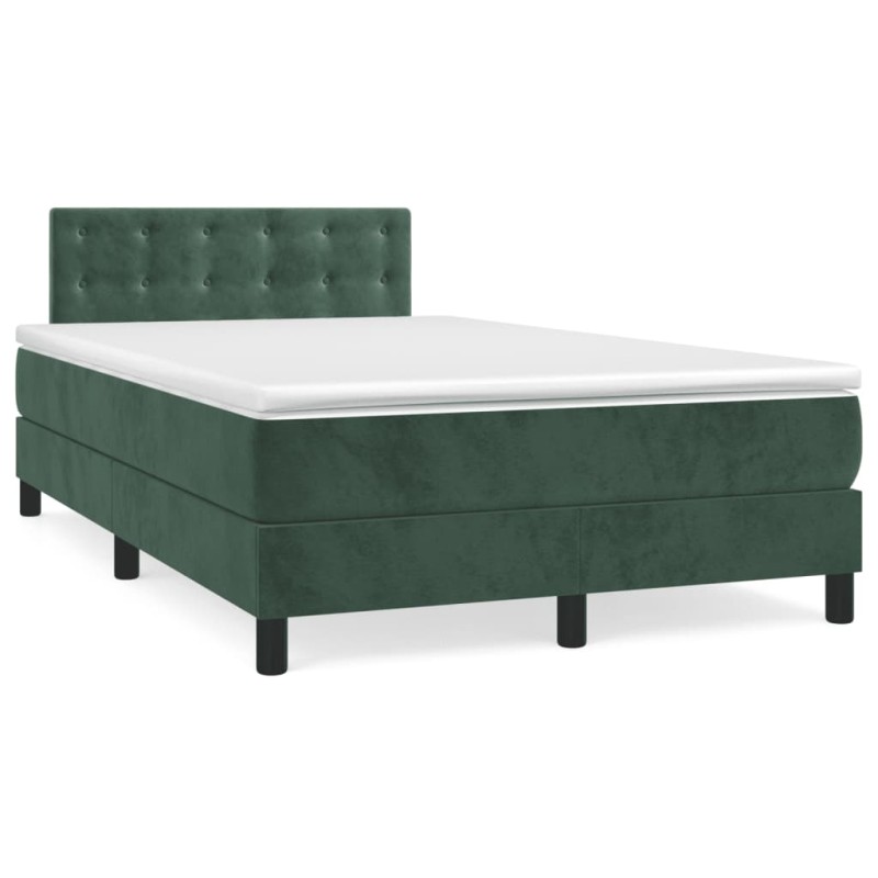 vidaXL Cama box spring con colchón terciopelo verde oscuro 120x190 cm