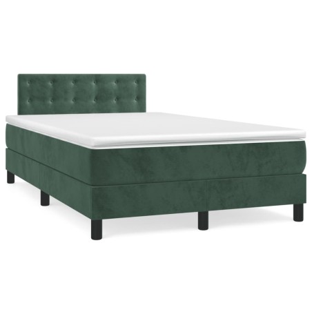 vidaXL Cama box spring con colchón terciopelo verde oscuro 120x190 cm