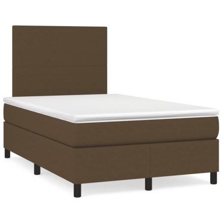 vidaXL Cama box spring con colchón tela marrón oscuro 120x190 cm