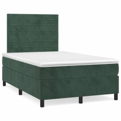 vidaXL Cama box spring con colchón terciopelo verde oscuro 120x190 cm