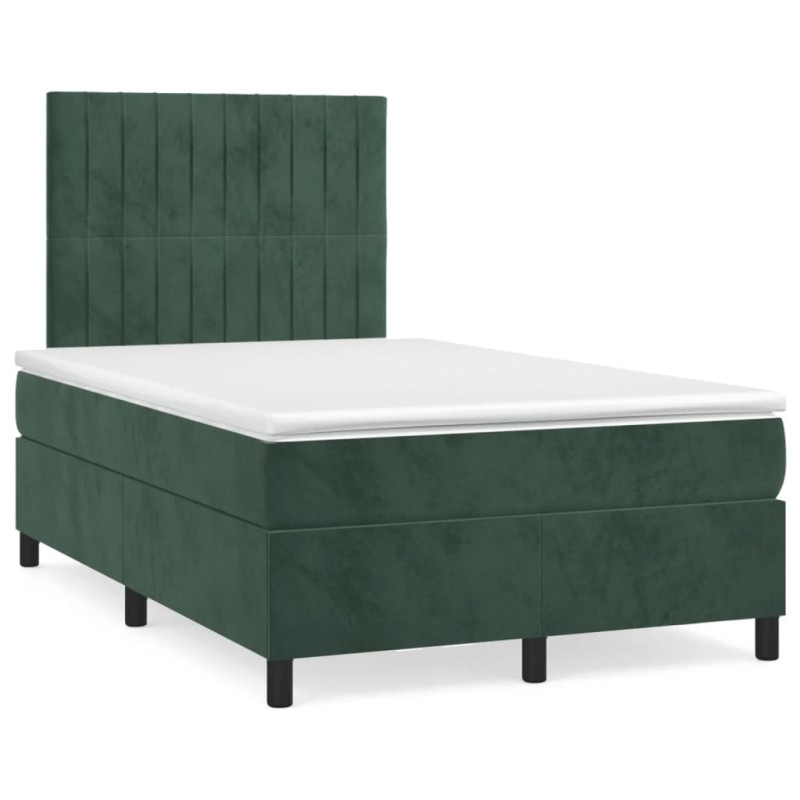 vidaXL Cama box spring con colchón terciopelo verde oscuro 120x190 cm