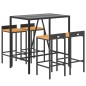 vidaXL Mesa bar y taburetes jardín 5 pzas madera acacia ratán PE negro vidaXL Mesa bar y taburetes jardín 5 pzas madera acacia ratán PE negro