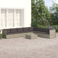 vidaXL Set de muebles de jardín 8 pzas y cojines ratán sintético gris