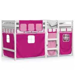 vidaXL Cama alta para niños con cortinas madera pino rosa 90x200 cm