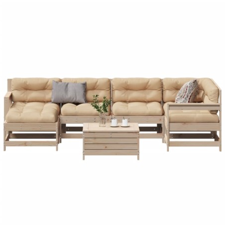 vidaXL Juego de muebles de jardín 7 pzas y cojines madera maciza pino