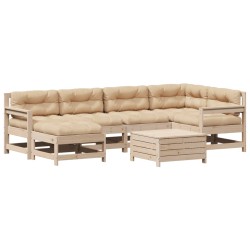 vidaXL Juego de muebles de jardín 7 pzas y cojines madera maciza pino