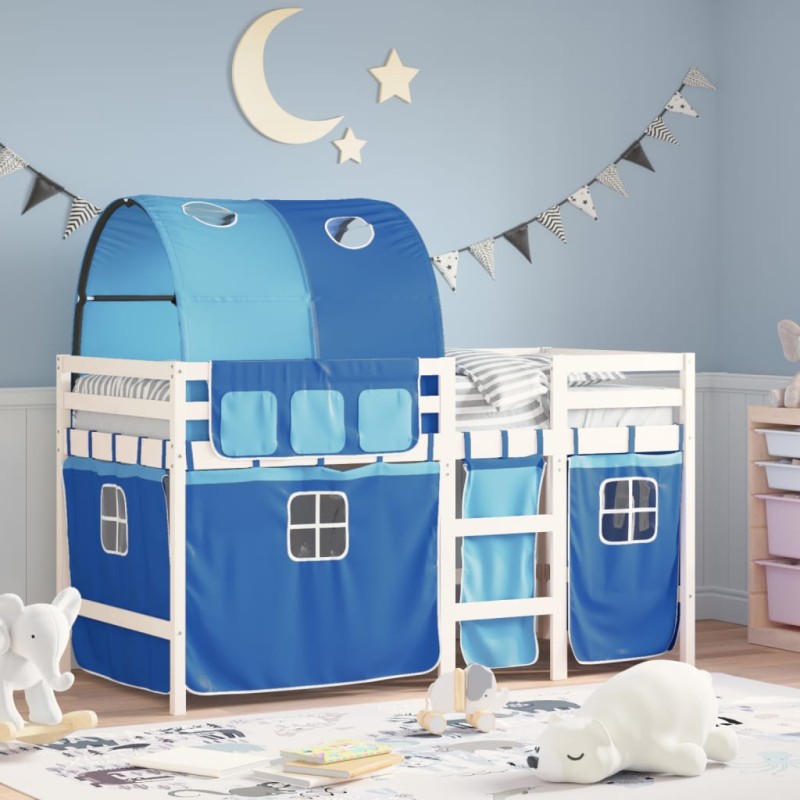 vidaXL Cama alta para niños con túnel madera pino azul 90x200 cm vidaXL Cama alta para niños con túnel madera pino azul 90x200 cm