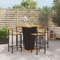 vidaXL Mesa bar y taburetes jardín 5 pzas madera acacia ratán PE negro