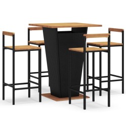 vidaXL Mesa bar y taburetes jardín 5 pzas madera acacia ratán PE negro