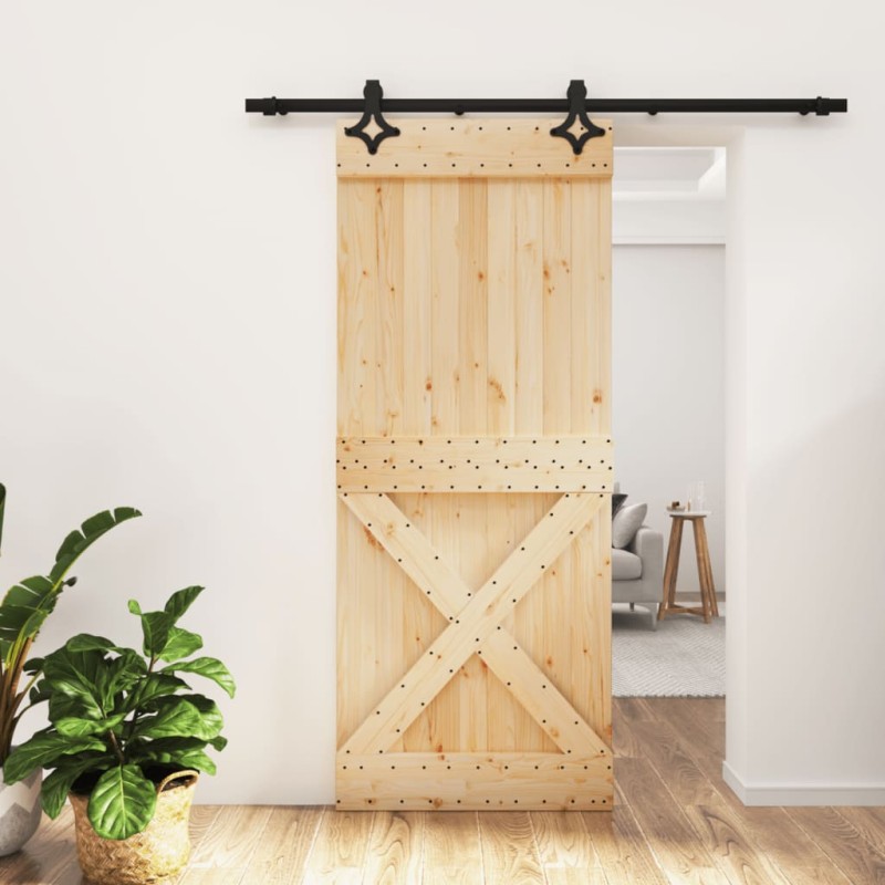 vidaXL Puerta corredera con herrajes madera maciza de pino 85x210 cm vidaXL Puerta corredera con herrajes madera maciza de pino 85x210 cm