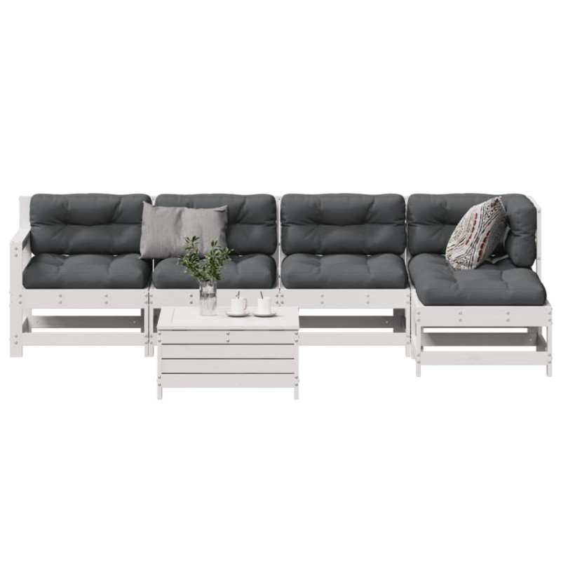 vidaXL Set muebles jardín 6 pzas con cojines madera maciza pino blanco