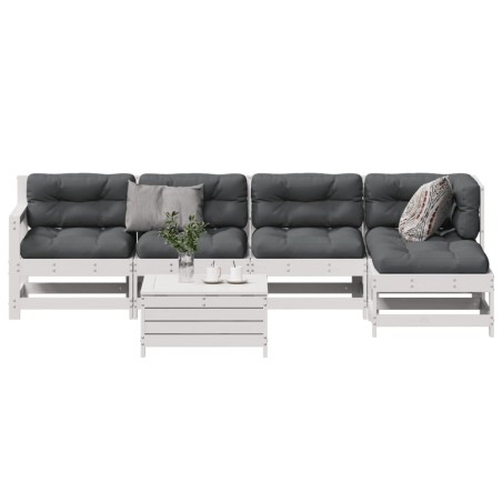 vidaXL Set muebles jardín 6 pzas con cojines madera maciza pino blanco