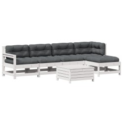 vidaXL Set muebles jardín 6 pzas con cojines madera maciza pino blanco