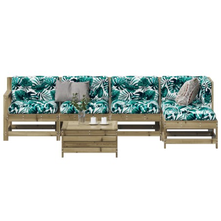 vidaXL Juego de muebles jardín 6 pzas y cojines madera pino impregnada