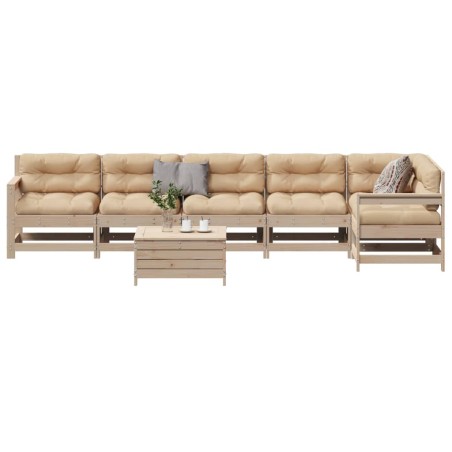 vidaXL Juego de muebles de jardín 7 pzas y cojines madera maciza pino