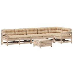 vidaXL Juego de muebles de jardín 7 pzas y cojines madera maciza pino