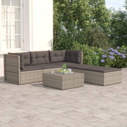 vidaXL Set de muebles de jardín 5 pzas y cojines ratán sintético gris