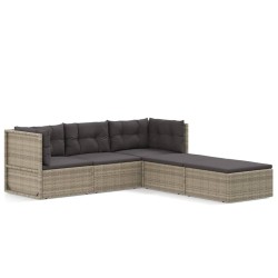 vidaXL Set de muebles de jardín 5 pzas y cojines ratán sintético gris