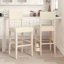vidaXL Taburetes altos 2 uds madera maciza de caucho y cuero sintético