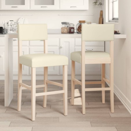 vidaXL Taburetes altos 2 uds madera maciza de caucho y cuero sintético