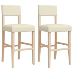 vidaXL Taburetes altos 2 uds madera maciza de caucho y cuero sintético