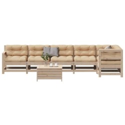 vidaXL Juego de muebles de jardín 7 pzas y cojines madera maciza pino