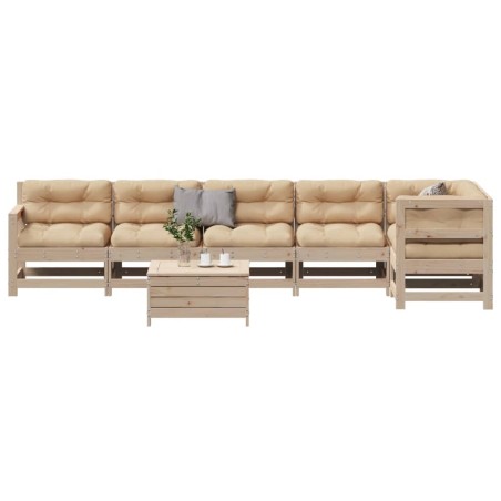 vidaXL Juego de muebles de jardín 7 pzas y cojines madera maciza pino