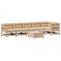 vidaXL Juego de muebles de jardín 7 pzas y cojines madera maciza pino